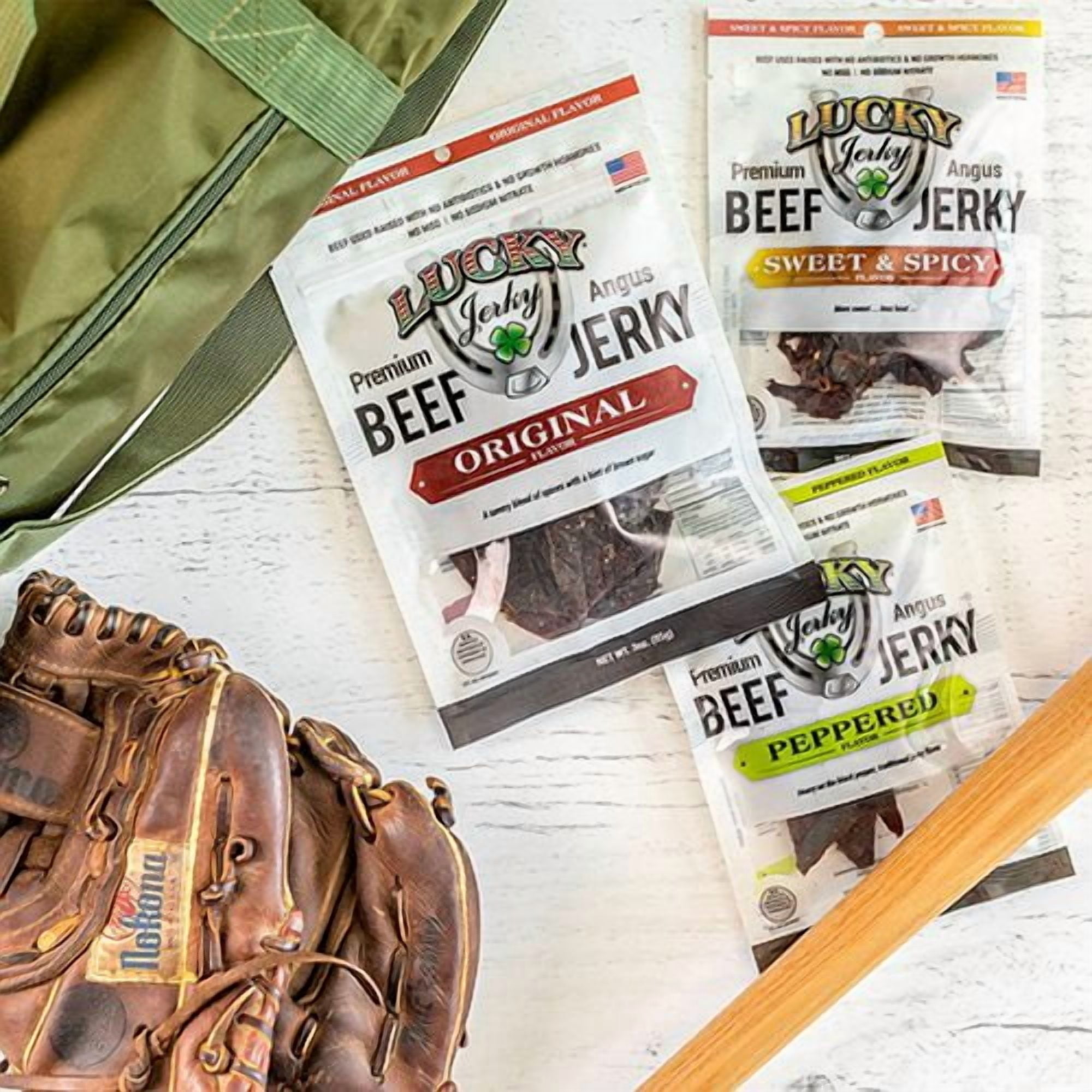 Lucky Beef Jerky 3oz Peppered Slab - 4 Pack - High Protein Snack