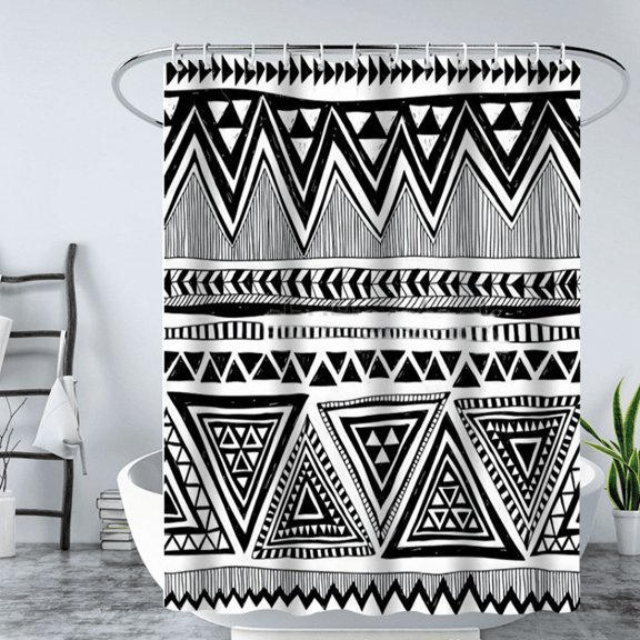 Digital Printed Waterproof Shower Curtain Polyester Fabric Thickened Impermeable Perforated Shower Curtain Geometric Abstract Partition Curtain