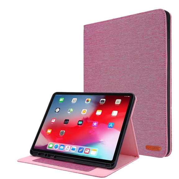 Case for iPad Air 11 lnch M3 (2025), Cloth Texture Business Tablet Cover with Multi-Angle Flip Stand & Card Holder, Auto Wake/Sleep Full Body Protective Case for iPad Air 11 Inch M2 (2024), Pink
