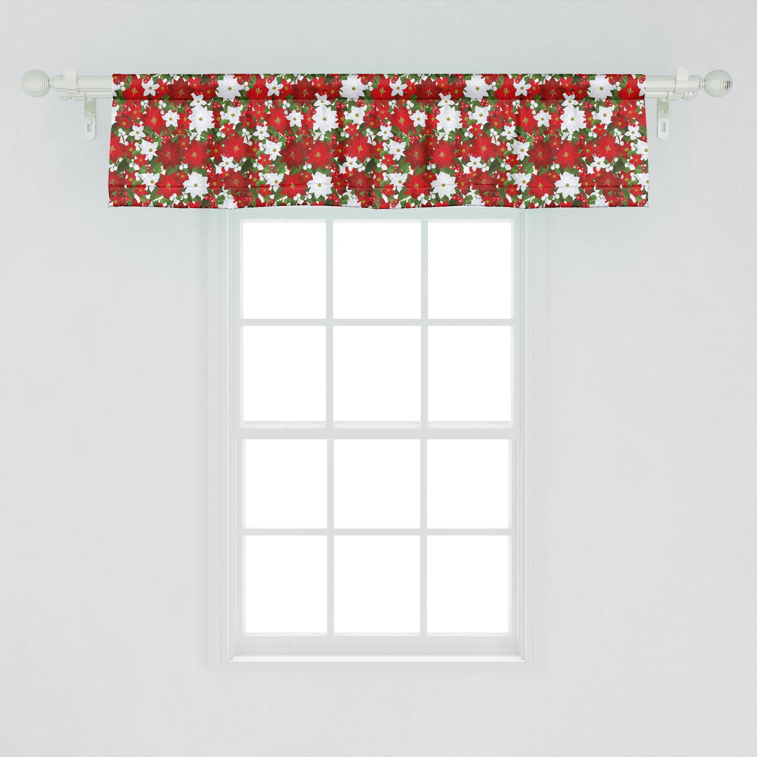 Christmas Embroidered Mistletoe Complete 3 Pc Kitchen Curtain Tier & Valance Set 