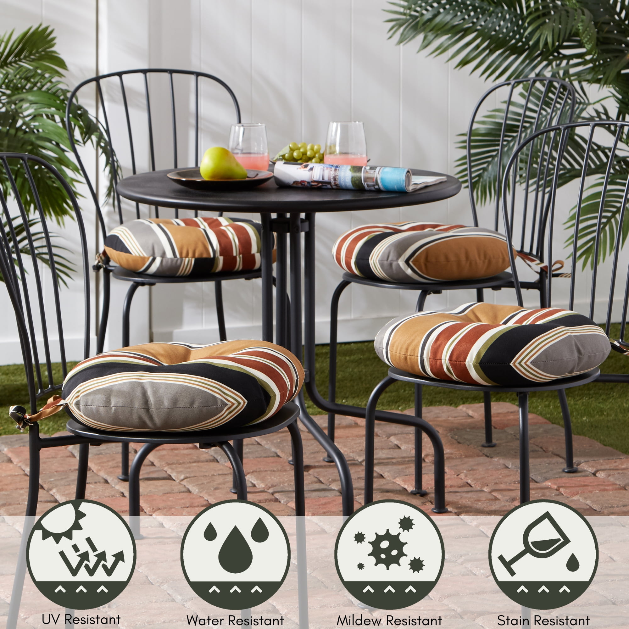 Greendale Home Fashions Brick Stripe 15 in. Round Outdoor Reversible Bistro Seat Cushion (Set of 2)
