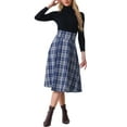 thumbnail image 2 of INSPIRE CHIC Women's Skirt High Elastic Waist A-Line  Vintage Plaid Midi Skirts M Dark Blue, 2 of 6