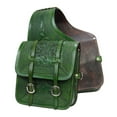 thumbnail image 2 of Leather Saddle Bag Brown Floral Carved Two Strap-2, 2 of 3