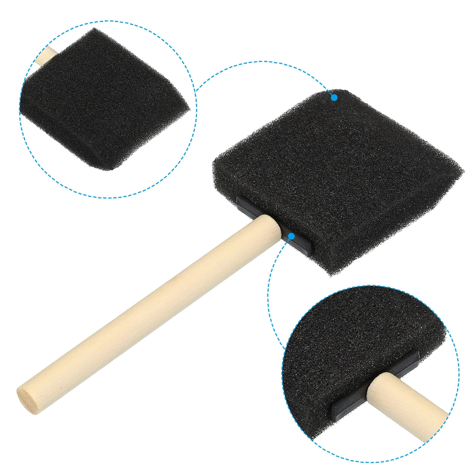 Uxcell 2" Paint Sponges for Painting, 50 Pack Rectangle Painting Sponge Foam Brush Wooden Handle, Black