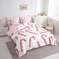 thumbnail image 3 of Homewish Sweet Candy Cnae 7 Pieces Bedding Comforter Set,Merry Christmas Full Bedding Set,Red Polka Dots Fitted Sheet Flat Sheet For Teens,Super Cozy Room Decor Reversible, 3 of 8