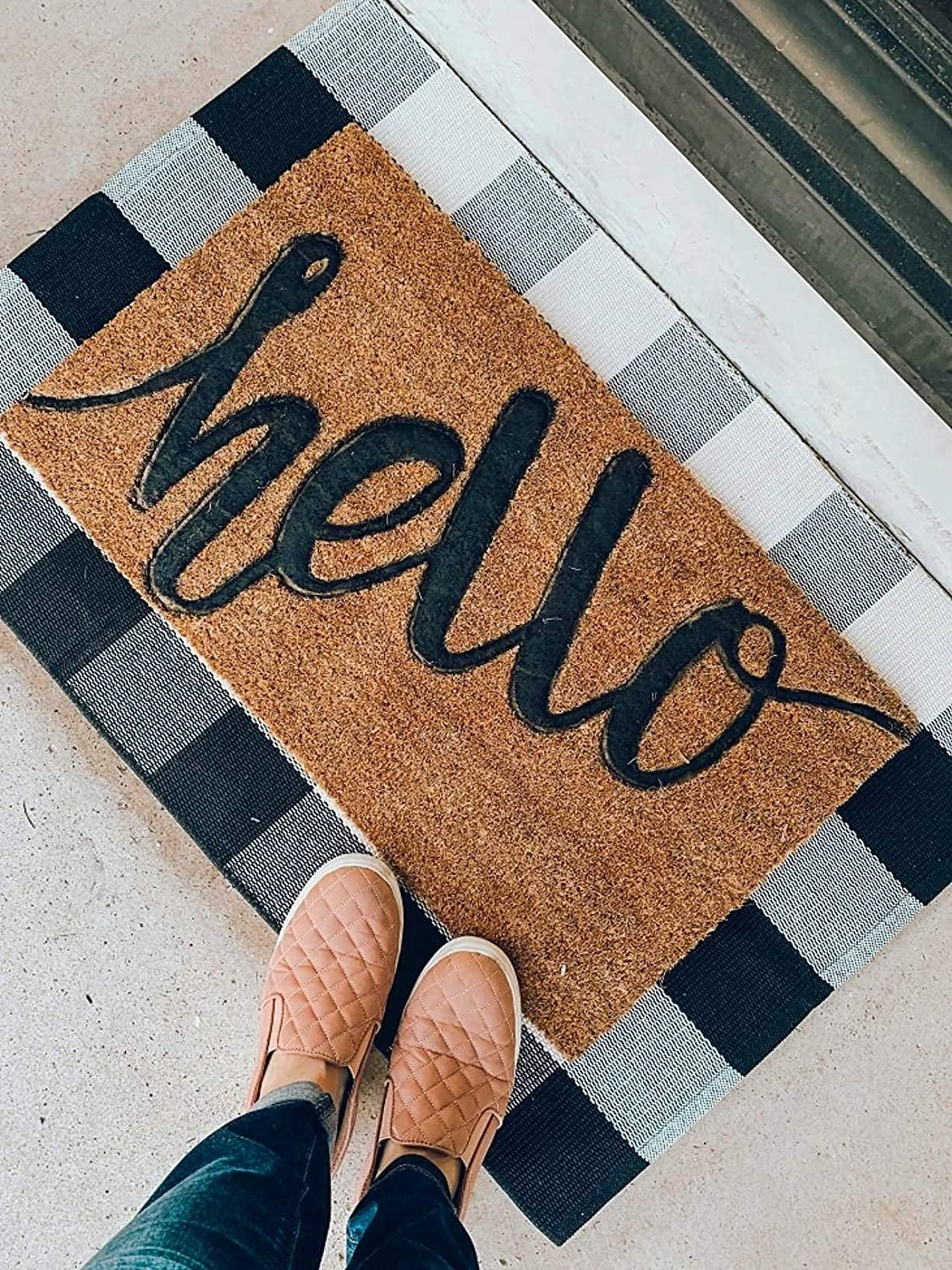 Ukeler Buffalo Check Rug - Cotton Washable Porch Rugs Durable and Washable Outdoor Rugs Door Mat Hand-Woven Buffalo Plaid Rug for Outdoor/Kitchen/Bathroom/Entry Way/Bedroom, 2' x 3'
