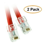 ACL 2 Feet Cat5e RJ45 Bootless Ethernet Patch Cable, Red, 2 Pack