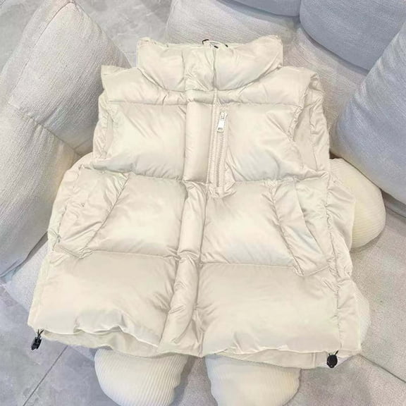 WAVSUF Winter Down Vest Kids Girls Plush Jacket Vest Round Neck Cotton Waistcoat Beige Size 18-24 Months