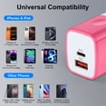 thumbnail image 4 of PD & QC Dual Port Type C Charger Block Fast Wall Charger with 2Pcs 6FT Braided Cable, Power Adapter Compatible with iPhone 17/16/15 Pro Max iPad Pro Galaxy S26 Android, Pink, 4 of 7