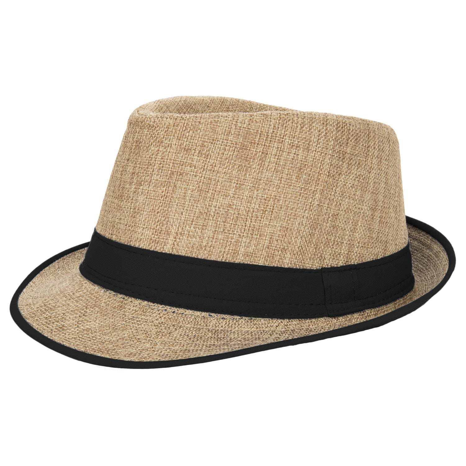 Black Trilby Fedora Straw Hat For Outdoors, Vacation, Spring And Summer ...
