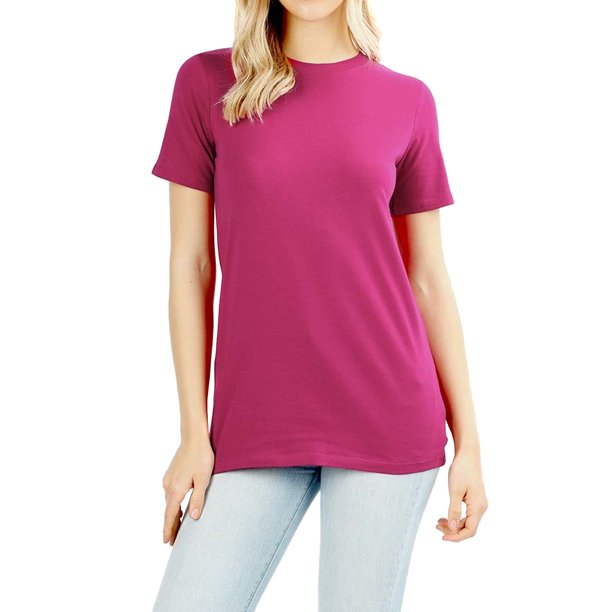 TheLovely - Women's Cotton Crew Neck Short Sleeve Relaxed Fit Basic Tee ...