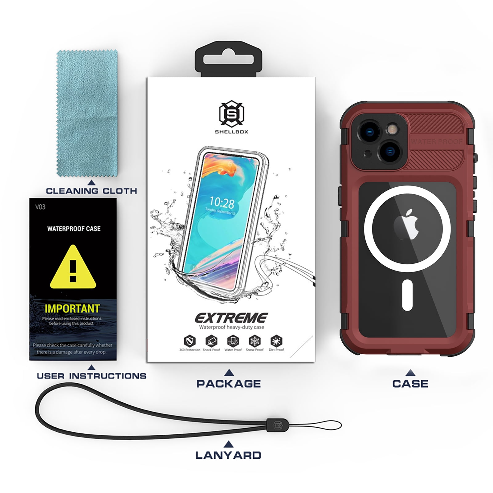 Compatible with Waterproof iPhone 15 case, Built-in Screen Protector, Full-Body Rugged Case Cover, Shockproof Dustproof Waterproof Case for iPhone 15 Magnetic Case with Magnets for MagSafe,Red