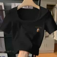 thumbnail image 2 of 2024 Nuevo estilo de camiseta de cuello cuadrado de manga corta con corte ajustado para mujer, versión coreana, primavera y verano, tendencia, 2 of 4