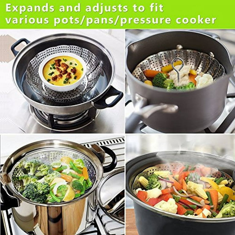 Consevisen Steamer Basket Stainless Steel Vegetable Steamer Basket Folding Steamer Insert for Veggie Fish Seafood Cooking Expandable