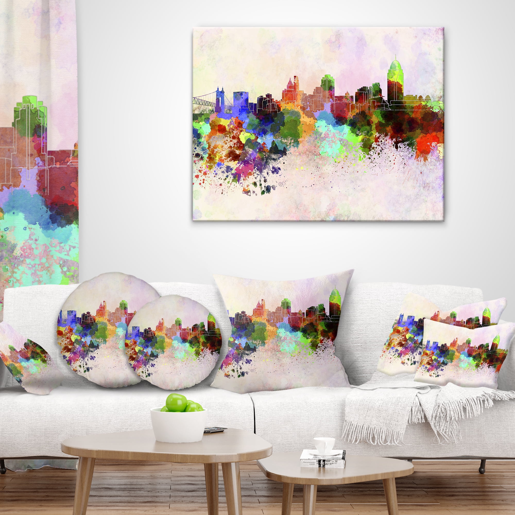 Designart Cincinnati Skyline - Cityscape Throw Pillow - 16x16