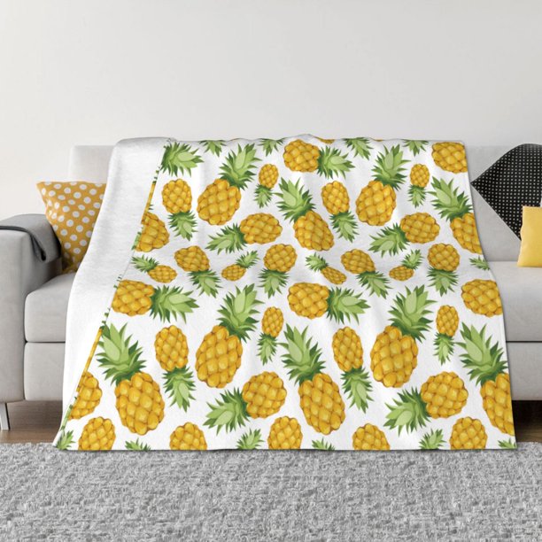 Fotbe Pineapple Manta de Franela con Estampado, Manta Ultrasuave para Cama, Sofá, Auto, Hipoalergénica y Antibolitas-80"x60"