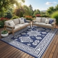 thumbnail image 2 of HIWEAVER 8'x 10' Navy/White Outdoor Rug Garden Decor Geometric Floral Carpet Plastic Straw Waterproof Patio Area Rug for Balcony Deck Picnic Portable Camping Mat, 2 of 6
