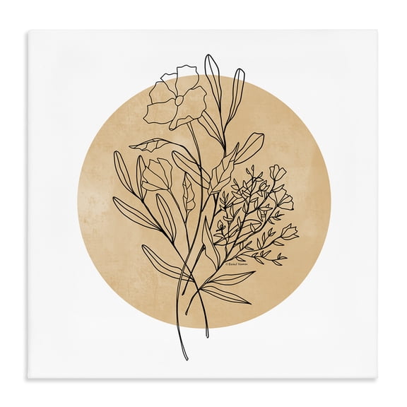 Stupell Industries Modern Minimal Flower Sprigs Lines Round Ochre Shape Canvas Art, 24 x 24, by Rachel Nieman