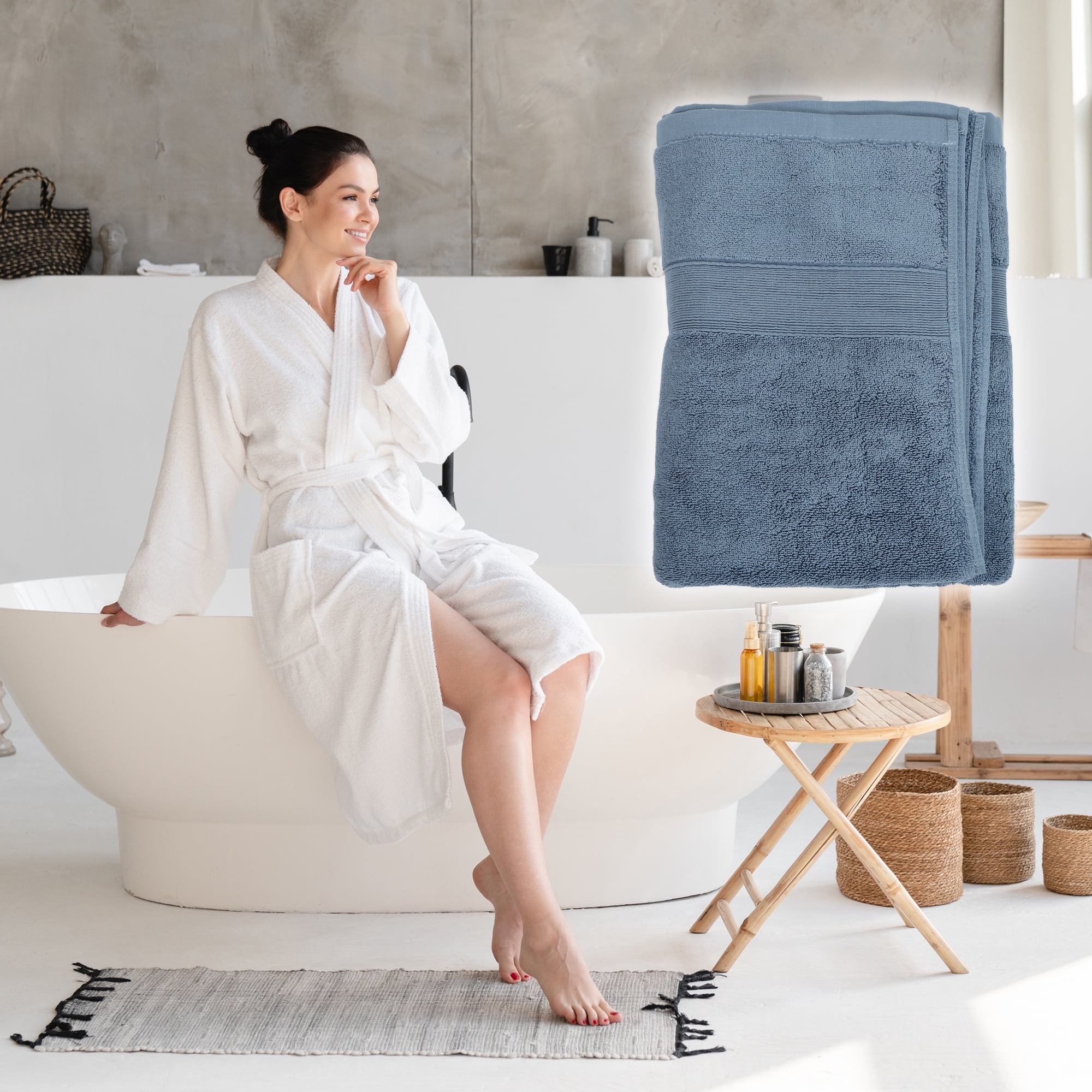 Unique Bargains 1 Pc Cotton Bath Towel Absorbent Cotton Towel 27.56"x55.12" Blue