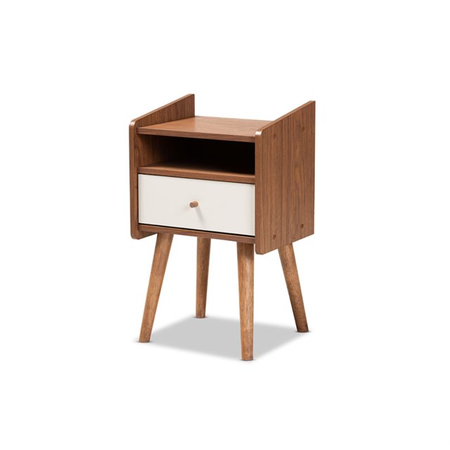 Baxton Studio Elario Mid-Century Modern Two-Tone Grey and Walnut Brown Finished Wood Mesita de noche con 1 cajón Baxton Studio 1.93271E11