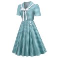 thumbnail image 6 of IROINNID A-Line Dress For Women Short Sleeve Round Neckline Summer Retro Casual Pullover Sexy Long Dress Strapless Plaid Dress, 6 of 6