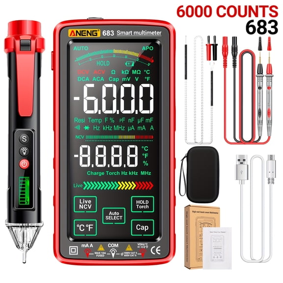 Professional Touch Screen Digital Multimeter - TRMS 6000 Count Auto-Range, Intelligent Charging Tester for AC/DC Current/Voltage/Resistance/Temperature/NCV