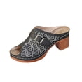 thumbnail image 2 of Womans Sandles Women's Fashionable Casual Spring And Summer Trendy Solid Color Floral Embroidered Metal Buckle Half-Covered Toe High-Heeled Slippers,Black,37, 2 of 9