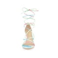 thumbnail image 6 of BLISSFUL STEP Women's Shoes Tie-Dye Strappy Lace-Up Open Toe Kitten Heels Sandals  Green Pink 7, 6 of 7