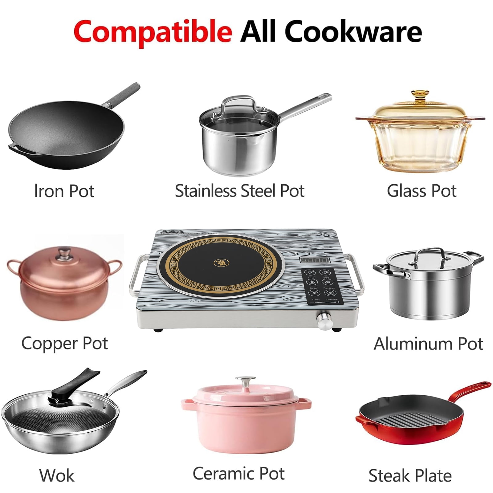 OhhGo Electric Ceramic Stove, 3500W Hot Plate Infrared Induction Cooker, Home Cooktop Cooking Furnace US 110V, Portable Cooker Cooktop Burner with 2 Handle, Black