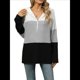 thumbnail image 3 of Suéter con Capucha y Media Cremallera para Mujer, Talla Grande, Color Block, Punto Acanalado, Cuello en V, Larga Gris XXL, 3 of 10