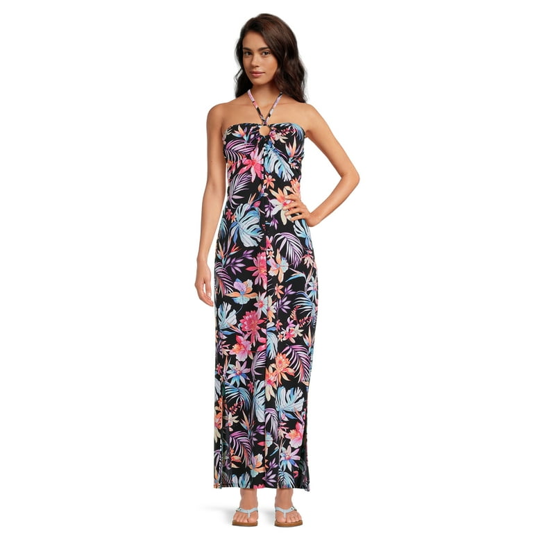 No Boundaries Juniors Tropical Floral Halter Maxi Dress Walmart