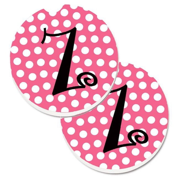 Letter Z Monogram Pink & Black Polka Dots Set of 2 Cup Holder Car Coaster