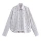 thumbnail image 2 of HH TRAF Blusa elegante para mujer, estilo casual, holgada, con cuello vuelto, mangas largas y una hilera de botones, con joyas decorativas, 2 of 5