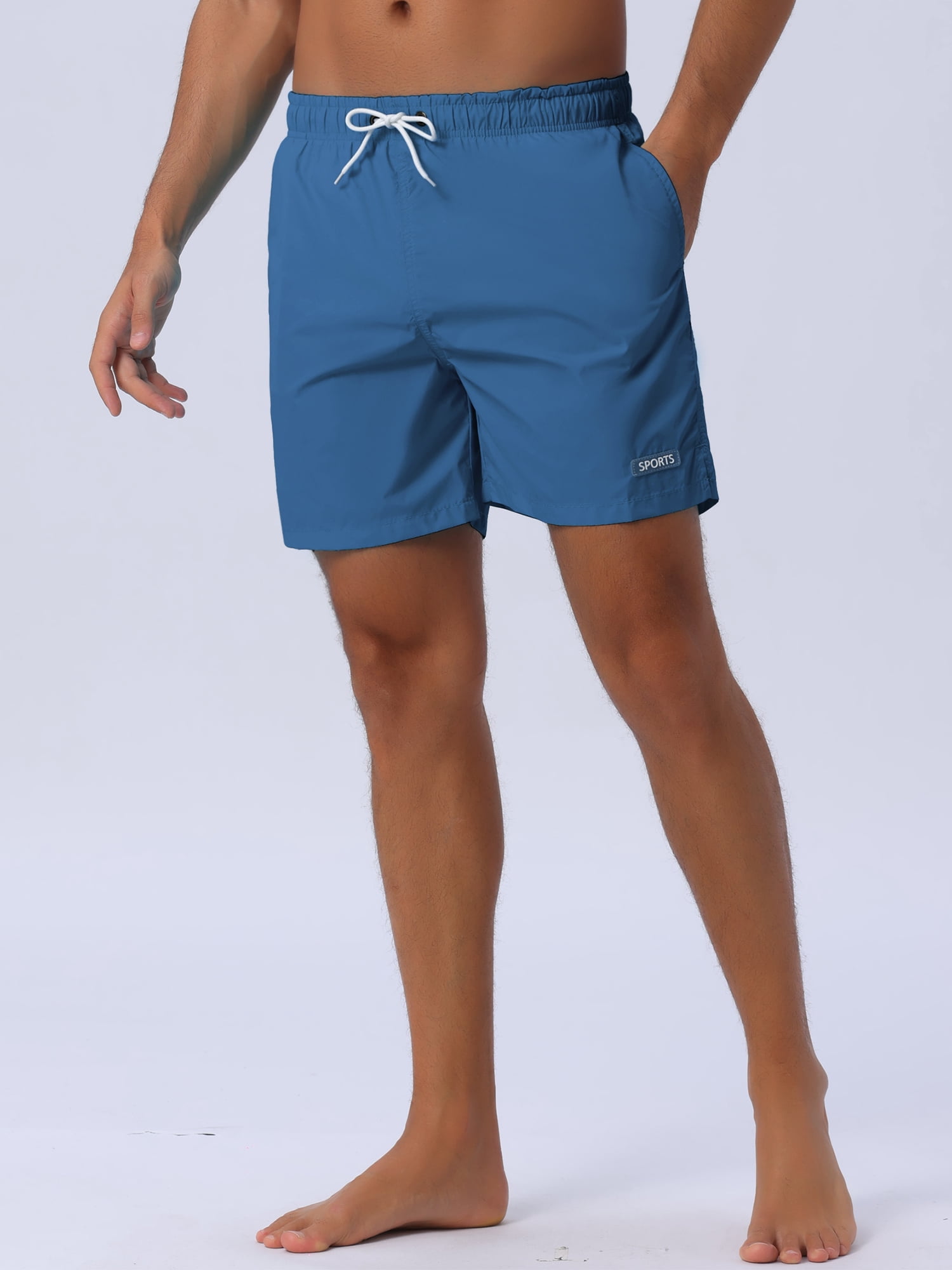 DARING DIVA Men's Summer Drawstring Elastic Waist Mesh Lining Solid Board Shorts 30 Navy Blue