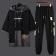 thumbnail image 4 of Ropa para hombre Chándal con alfabeto, camiseta negra, estampado para hombre, ropa deportiva, conjuntos de pantalones elegantes, Kpop elegante, verano, algodón, 4 of 5