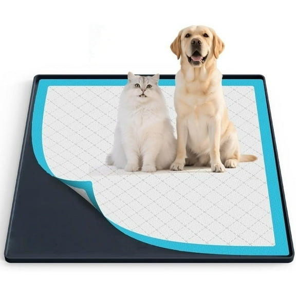 Pee Pad Tray Holder for Dogs,Non-Slip Silicone Dog Puppy Pad Holder,24 x 24 Square Puppy Potty Training Pads,No Spill Raised Lip High Edge,Portable, Leak-Proof Mat Trays for Indoor Floor Protection