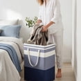 thumbnail image 3 of AHGQT Two-Tone Spliced Fabric Laundry Hamper, 23"x15"x12" Foldable Large Capacity Clothes Storage Basket with Reinforced Carry Handles, Portable Organizer Bin for Bedroom, Bathroom, Laundry Room,, 3 of 5