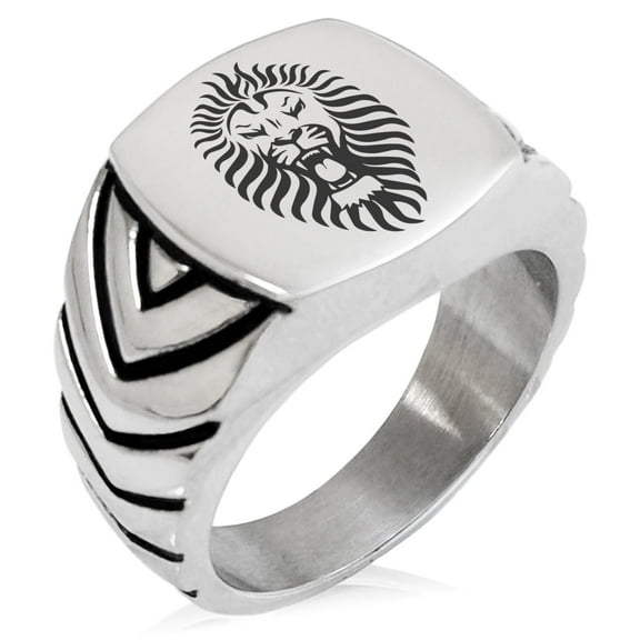 Tioneer Stainless Steel Pharaoh Lion King Chevron Pattern Biker Style Polished Ring