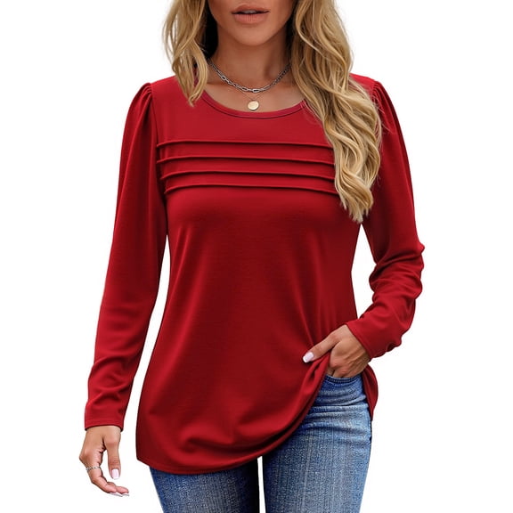 Fantaslook Long Sleeve Shirts for Women Fall Dressy Casual Blouses Fashion Pleated Tunic Tops