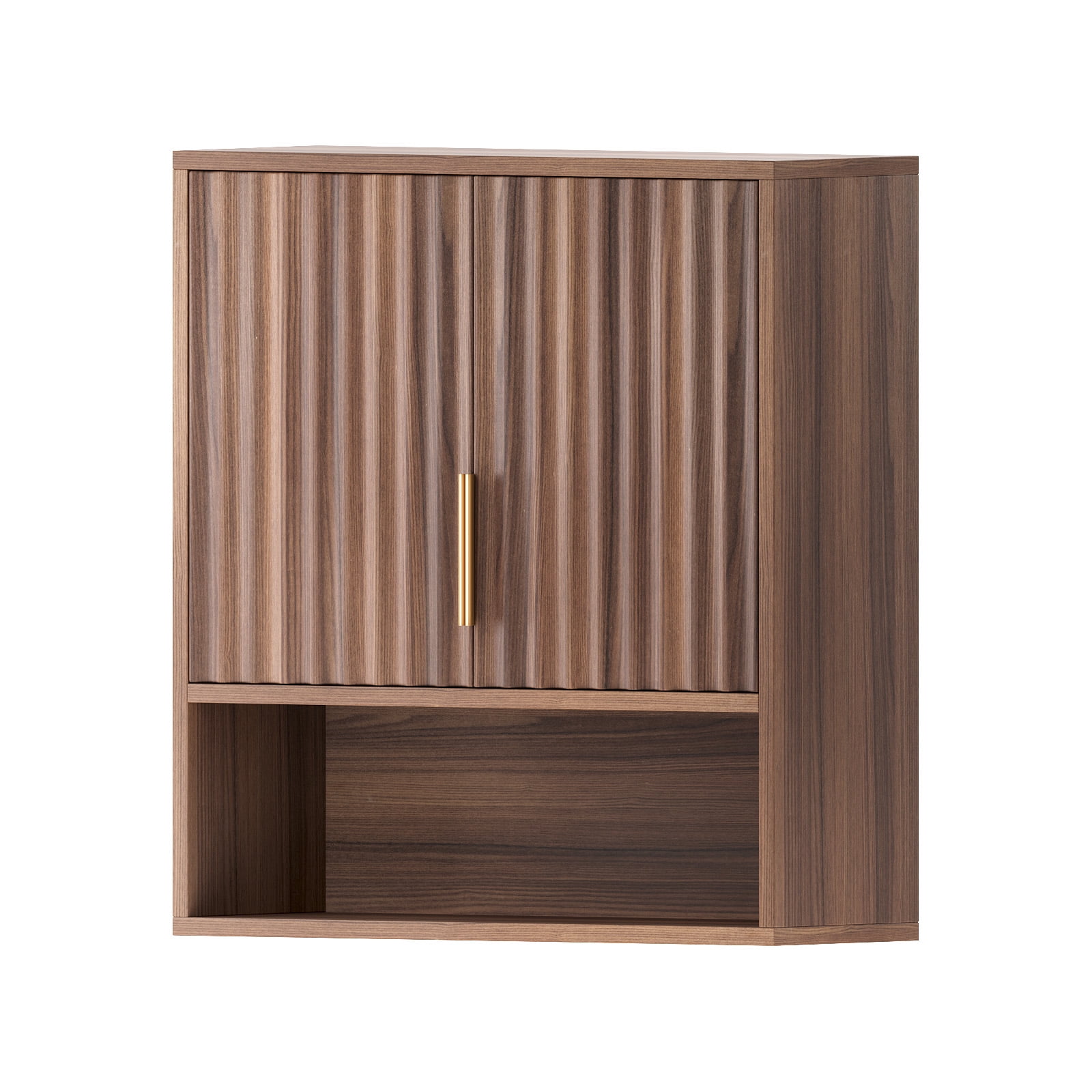 Ktaxon Fluted Bathroom Cabinet Wall Mount, Medicine Cabinet Storage Organizer with Single Door and Adjustable Shelves, Walnut