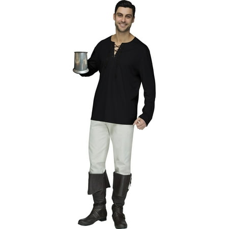 Mens Fancy Tan Renaissance Brown Peasant Pirate Black Shirt Adult
