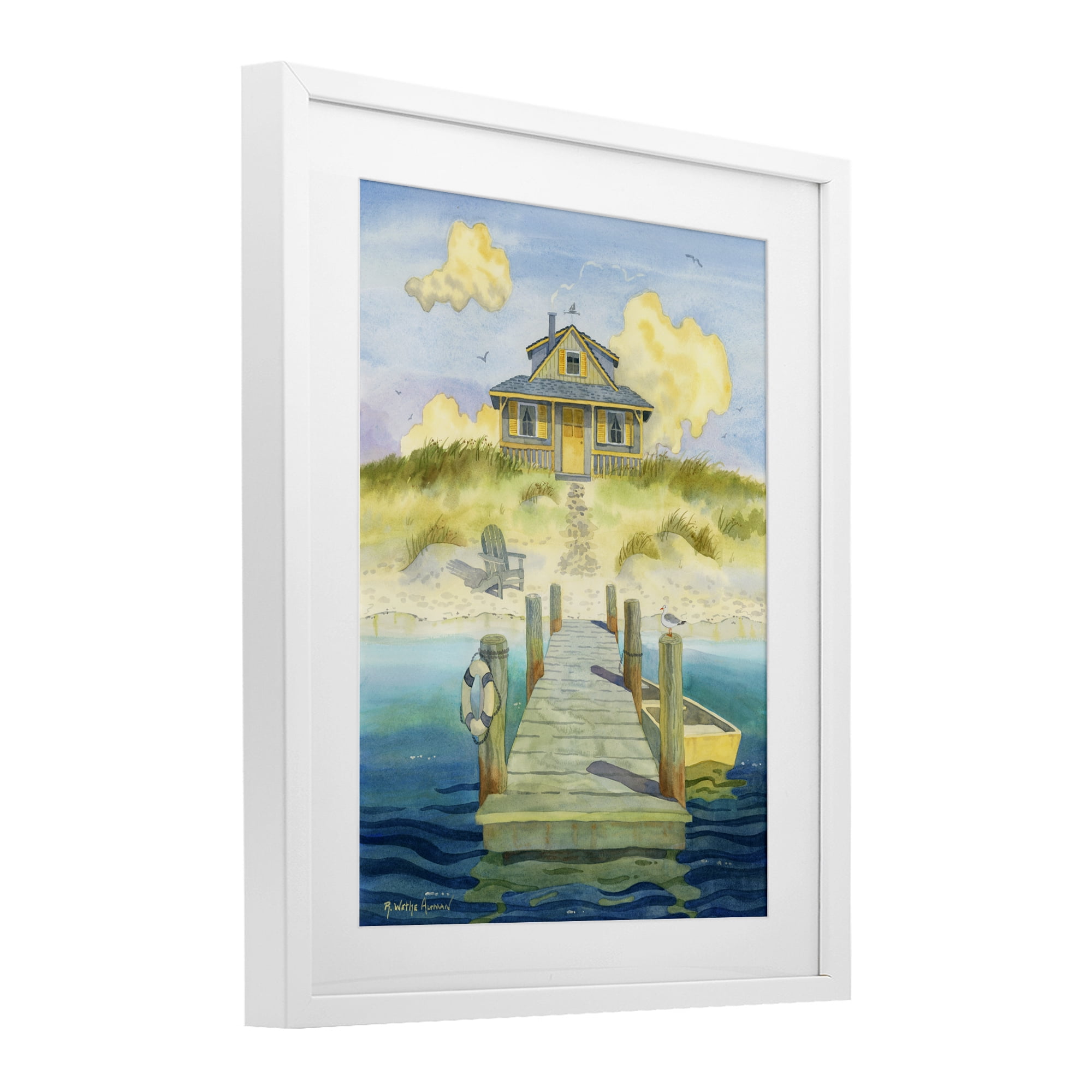 Stupell Industries Welcome Seaside Retreat Cottage White Framed Print Under Glass, design by Robin Altman