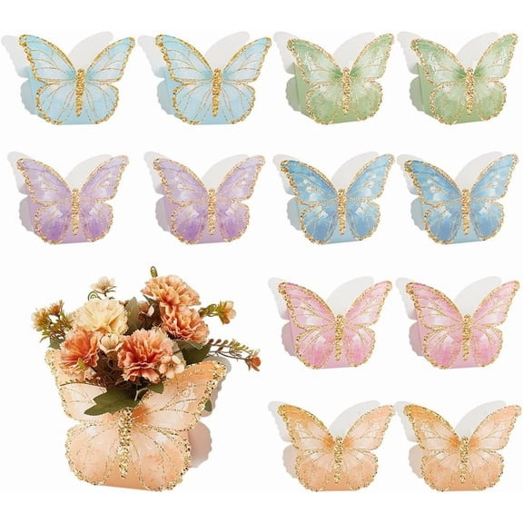 12 Pcs 4 Colors Butterfly Centerpieces Butterfly Paper Gift Boxes Butterfly Themed Table Toppers Party Favor Decorations with 20 Pcs Stickers for Birthday Wedding Party Festival