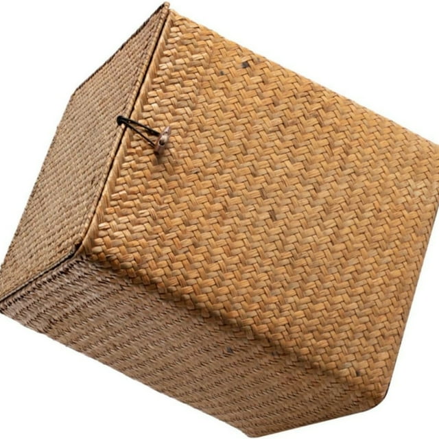 Storage Basket,Multi-Purpose Wicker Basket with Lid - Seagrass Woven Storage for Laundry, Books & Plants, Rustic Home Decor