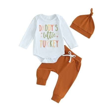 

Mioliknya Boys Long Sleeve Letter Print Romper and Drawstring Pants Hat Sets
