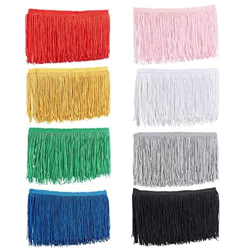 11 Yards of 6 Inch Fringe Trim Lace Tassel White Chainette Fringe Trim Ribbon for Latin Dance Dress DIY Clothing Embellishment Lamp Shade and Pillow Decorations