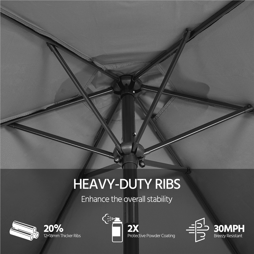 Renwick 9 Ft Outdoor Patio Umbrella with Push Button Tilt and Crank, Gray