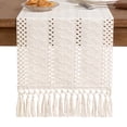 thumbnail image 1 of Table for Home Decor with Tassels 72 Inches Long Farmhouse Rustic Table Runner Cream & Brown Macrame Burlap Fall Table Decoration for Living Room Bridal Shower (12x72 Inches), 1 of 5