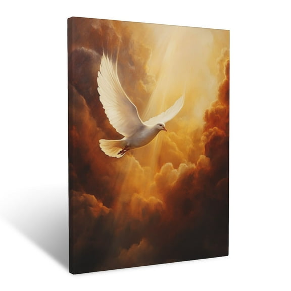 CozyNet Dove Descending From Clouds Symbol Of The Holy Spirit, Radiating Peace & Divine Blessings Wall Art Prints With Frame Canvas Perfect for Living Room & Bedroom, Wall Decor 12"x16"