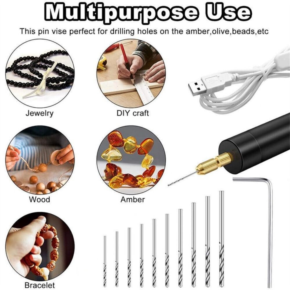 Electric Hand Drill Tools Set, Mini Electric Drill With Usb Cable, Round Drill Body, Wrench, 10 Twist Drill Bits, 100 Eye Screws, 11000rpm Idle Speed Jewelry Drill Set